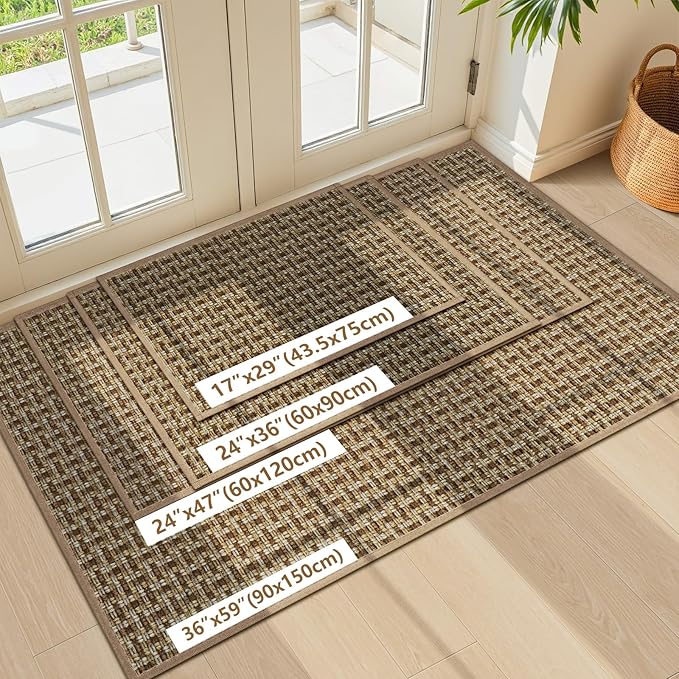 LEKEEPGO Door Mat Indoor Entrance 17"x29", Absorbent Indoor Door Mat, Non Slip Rubber Backing Inside Door Mats, Washable Floor Mat, Low-Profile Doormat for Front Door, Entryway, Entrance, Brown-Ruum Studio Home