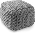 Casafield Square Pouf Ottoman, Light Gray 18.5" W x 18.5" D x 14.5" H Cotton Knit Foot Stool - Boho Floor Pouffe for Living Room, Bedroom, Home Office-Ruum Studio Home