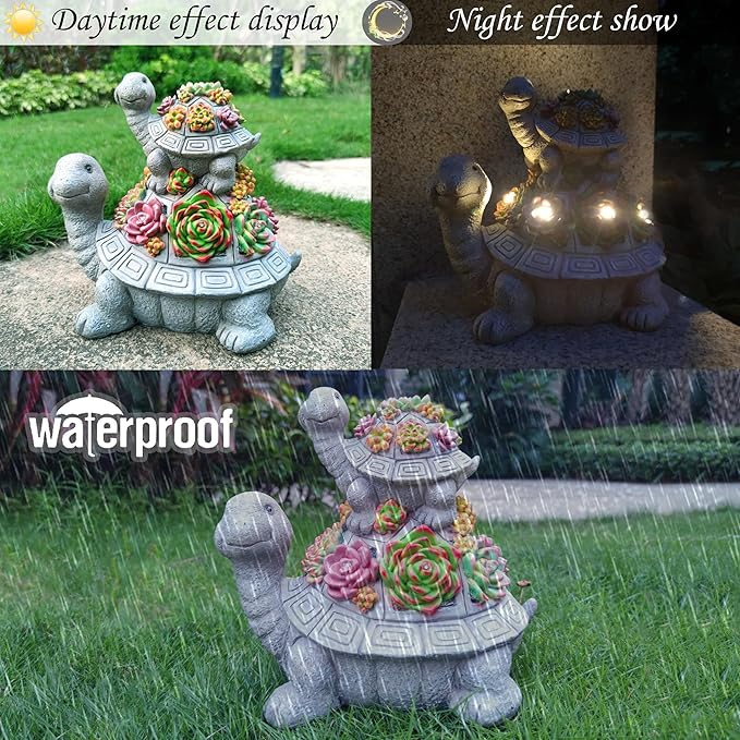 Large Turtle Solar Garden Outdoor Statues with Succulent and 6 LED Lights,Outside Solar Turtle Decor Art for Garden,Home,Lawn,Yard, Balcony Ornament-Ruum Studio Home