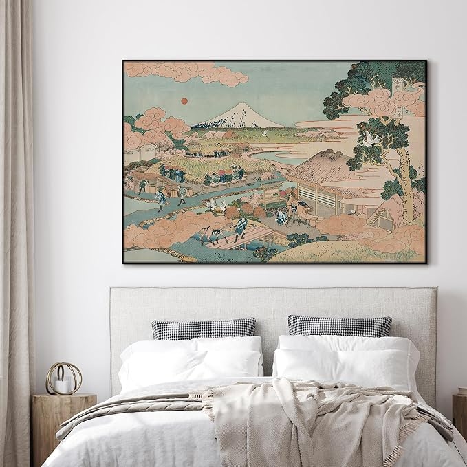 SIGNWIN 46"x72" Extra Large Framed Wall Art Japanese Ukiyo-e Landscape, Timeless Mt. Fuji Scene for Zen-Inspired or Asian-Style Interiors for Home Living Room Bedroom Decor (Frame Assembly Required)-Ruum Studio Home