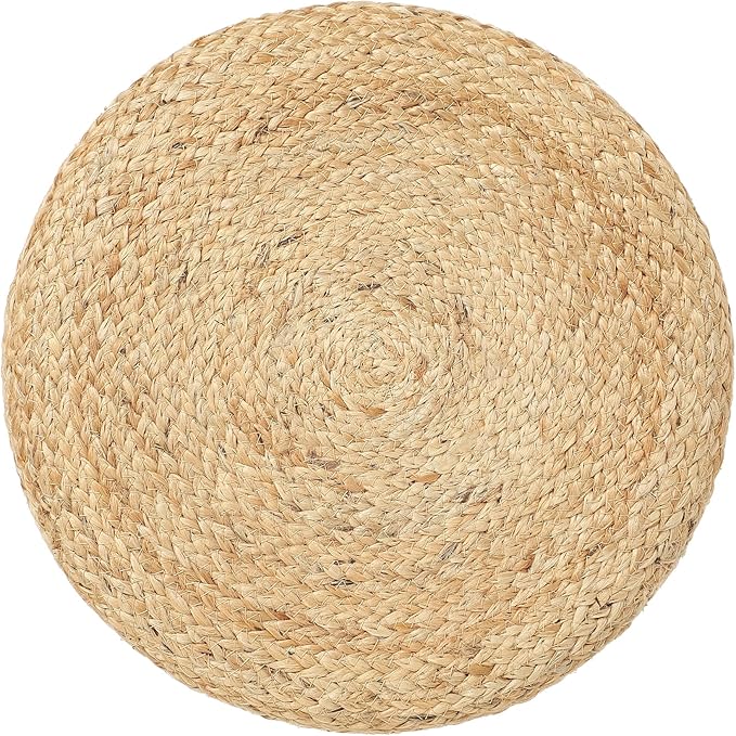 REDEARTH · Cylindrical Pouf Foot Stool Ottoman - Jute Braided Pouffe Poof Accent Sitting Footrest for Living Room, Bedroom, Nursery, Patio, Lounge Set of 2 (Natural Teal, 14.5"x14.5"x16")-Ruum Studio Home