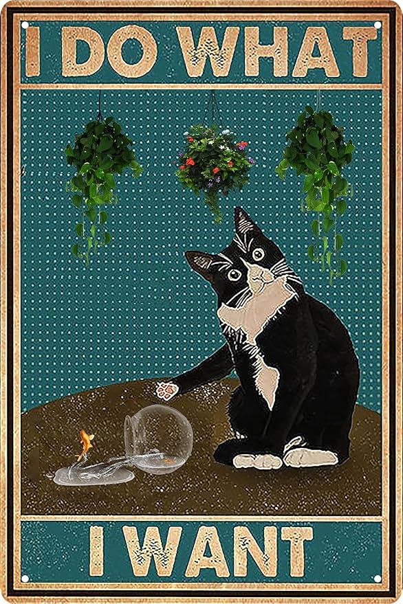 Black Cat Decor Funny Bathroom Wall Decor Vintage Sign 8x12 in -I Do What I Want- Cat Club Metal Tin Signs Bathroom Metal Tin Signs Retro Home Restroom Toilet Signs Wall Decor-Ruum Studio Home
