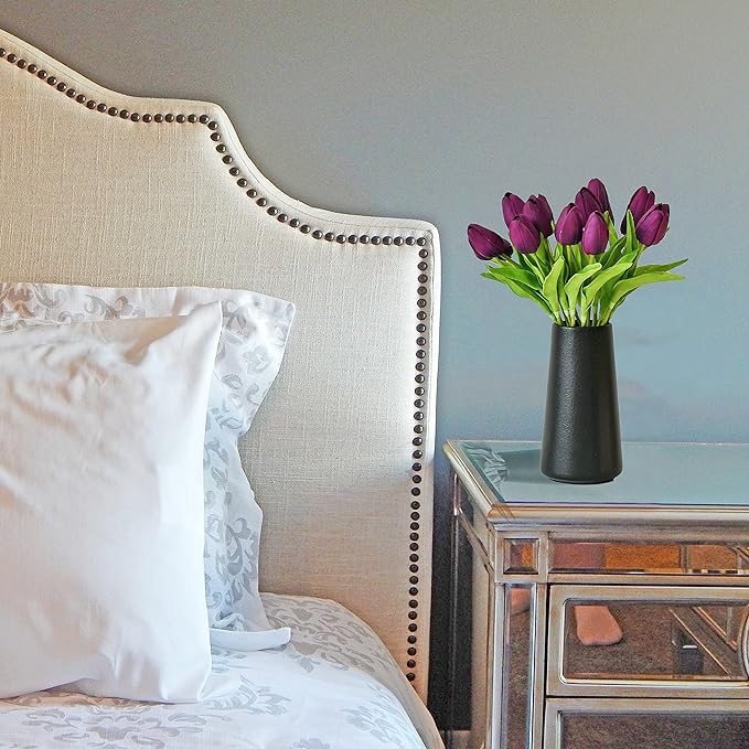 Mandy's Artificial Tulips 20 Stems Grape Purple PU Faux Flowers for Wedding Home Decor 13.5 Inch-Ruum Studio Home