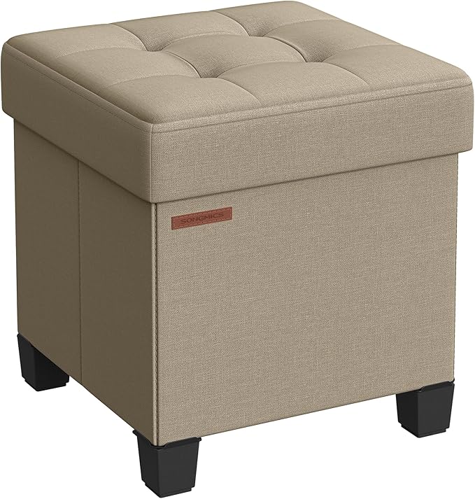 SONGMICS Storage Ottoman, Small Ottoman Foot Rest with Legs, 15 x 15 x 15.7 Inches Foot Stool, Load up to 660 lb, for Living Room, Bedroom, Dorm, Camel Brown ULSF014K01-Ruum Studio Home