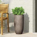 Christopher Knight Home Jorine Lightweight Concrete Planter, Cast Stone Plant Pot, Large Garden Urn, Patio Texture Finish Flower Pot for Balcony Backyard Poolside, No Assembly Needed, 27" H Brown-Ruum Studio Home
