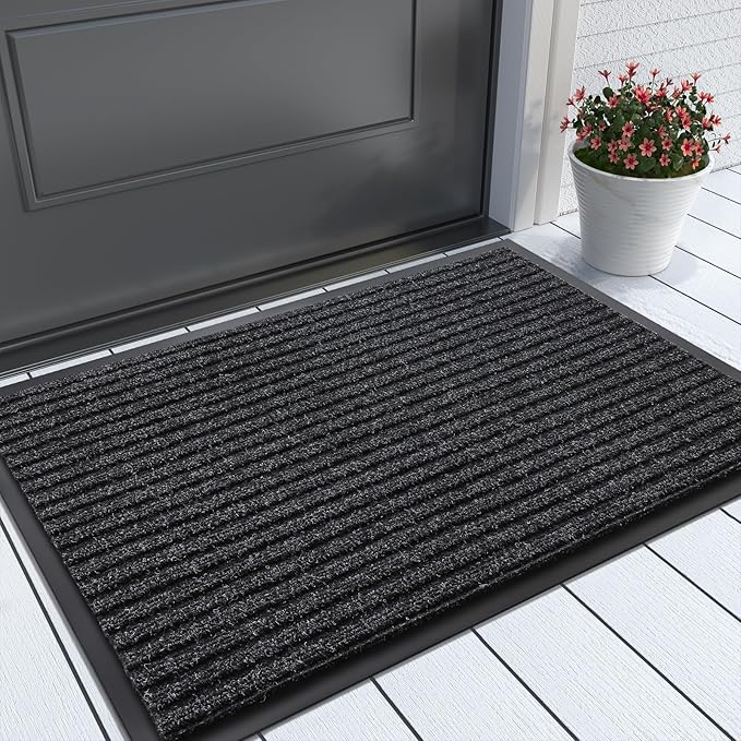 Yimobra Front Door Mat Outdoor Indoor Entrance, 100% Waterproof All-Season All Weather Doormat, Welcome Matt Outside Entry, Non Slip, Low Profile, Heavy Duty Patio Porch Floor Mat,29.5 x 17,Black Grey-Ruum Studio Home