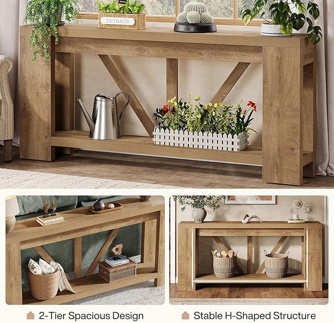 Tribesigns 70.9" Extra Long Entry Table, Farmhouse Wood Console Table with Storage, Modern Accent Sofa Table Behind Couch Foyer Tables for Entryway, Living Room, Entrance, Light Brown-Ruum Studio Home