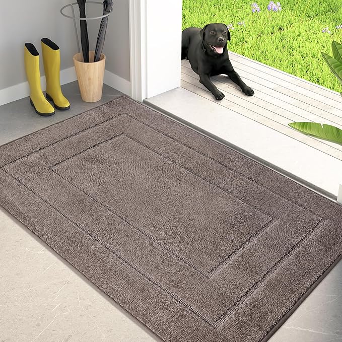 PURRUGS Dirt Trapping Door Mat 34" x 59", Non-Slip/Skid Machine Washable Entryway Area Rug, Dog Doormat, Super Absorbent Welcome Mat for Muddy Wet Shoes and Paws, Grayish Brown-Ruum Studio Home
