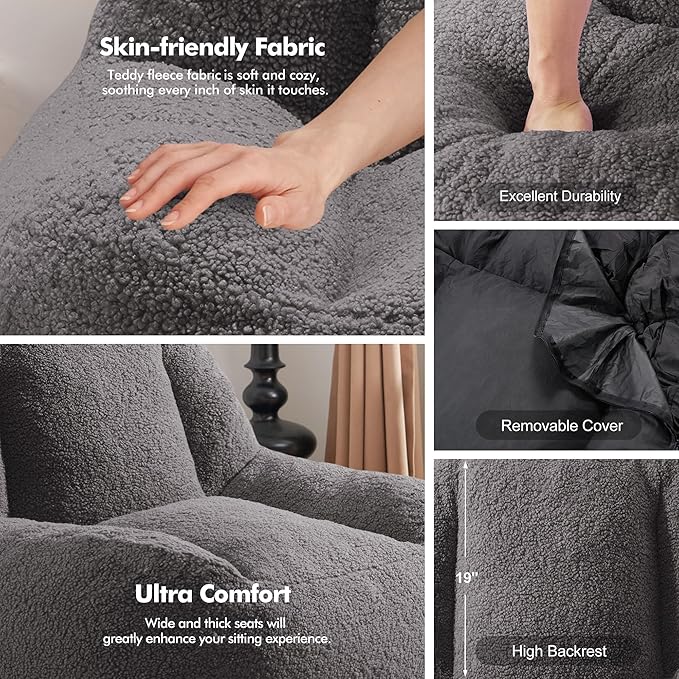 Homguava Bean Bag Chairs for Adults,Giant Beanbag Couch Adult Bean Bag Chair with Filler Included,Modern Lazy Sofa Comfy Chair for Living Room(Dark Grey)-Ruum Studio Home