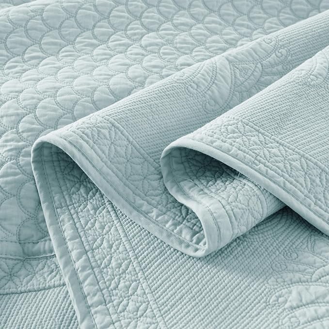MarCielo 3-Piece 100% Cotton Oversized Bedspread Lightweight Quilt Coverlet Embroidery Farmhouse Bedding Set (TM Mint Green, Oversized King (118"x106"))-Ruum Studio Home
