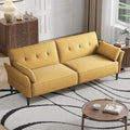 89” Futon Sofa Bed, Linen Comfy Futon Couch Bed with 2 Square Pillows, Convertible Sleeper Sofa with Adjustable Backrest& Armrests, Modern Loveseat Sleeper for Living Room, Bedroom, Yellow-Ruum Studio Home