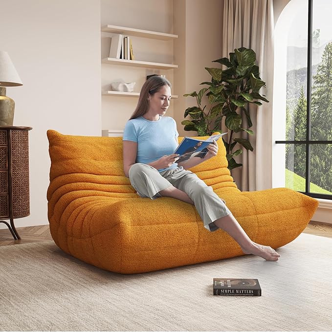 Bean Bag Chair, Oversized Loveseat Fireside Chair for Adults, 2 Seater with Memory Foam Filled, Lazy Sofa Lounge Floor Sofa for Living Room, Bedroom, Office, No Assembly Required. (Yellow)-Ruum Studio Home