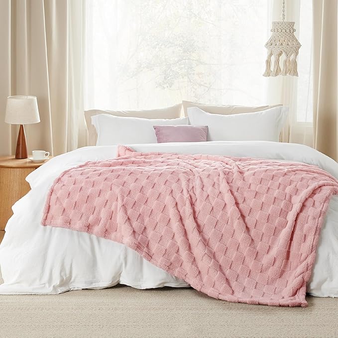 Bedsure GentleSoft Blush Pink Throw Blanket for Couch - Checkered Fleece Blankets Gifts for Women Men Girls, Cute Soft Cozy Throw for Bedroom Home Decor Gifts, 50x60 Inches-Ruum Studio Home