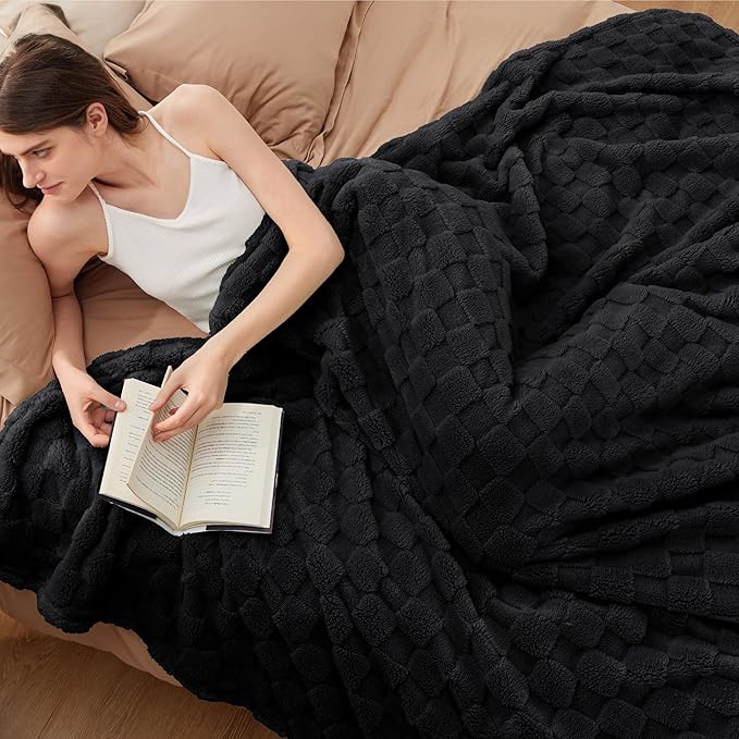 Bedsure GentleSoft Blankets Queen Size for Bed - Super Soft Cozy Blanket for Women Men Girls, Large Fuzzy Fleece Throw for Bedroom Decor, Black, 90x90 Inches-Ruum Studio Home
