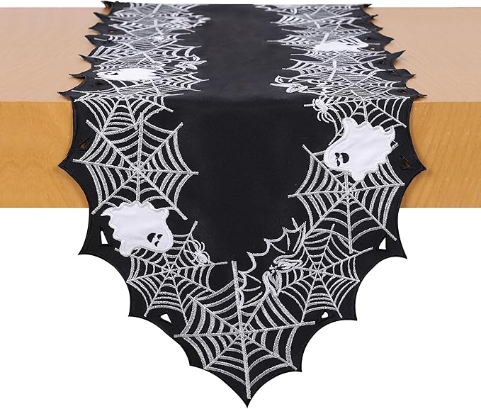 Chlophy Halloween Table Runner Black Spider Web Table Runner Gothic Embroidered for Kitchen Dining Halloween Décor Home Party Table Decoration 54in-Ruum Studio Home