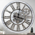 The B-Style Large Real Moving Gears Wall Clock 30 inch Rustic Retro Industrial Farmhouse Wood Clock Oversized Decorative Vintage Wall Clocks for Living Room (Silver Gray)-Ruum Studio Home