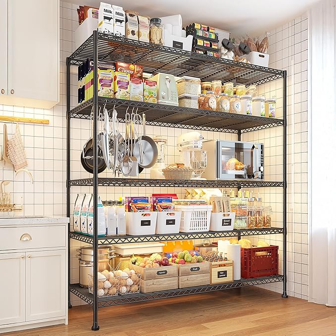 REIBII 45.5''W Storage Shelves Wire Shelving, 5 Tier Pantry Shelves for Storage Rack, Adjustable Metal Shelving for Pantry Kitchen Steel Shelving, 45.5" W x 71" H x 17.7" D-Ruum Studio Home