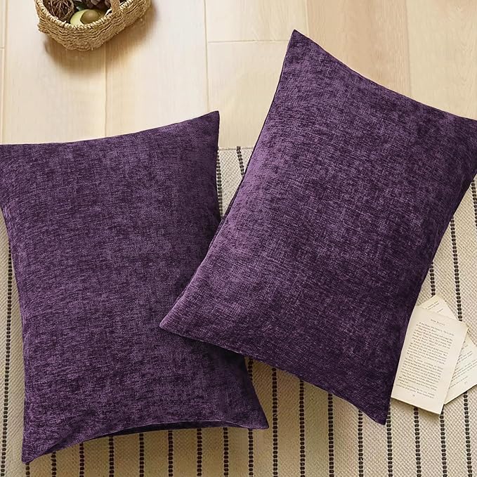CaliTime Throw Pillow Covers Decorative 20 X 26 Inches Pack of 2 Cozy Chenille Standard Pillow Shams Cases for Couch Sofa Bed Living Room Home Plum Purple-Ruum Studio Home