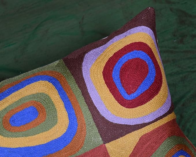 Lumbar Kandinsky Cushion Cover Farbstudie Quadrate Hand Embroidered Wool 13x21-Ruum Studio Home