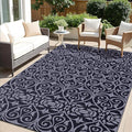 OLANLY Outdoor Rug Waterproof 5x8 ft Clearance, Reversible Outdoor Plastic Straw Rug with Floral Pattern, RV Mat for Patio, Camping, Balcony, Deck, Backyard, Black & Grey-Ruum Studio Home