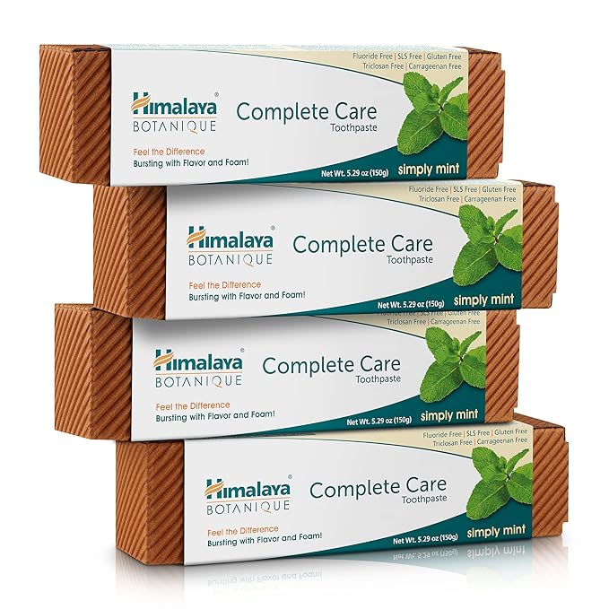 Himalaya Botanique Complete Care Toothpaste, Herbal, Mint Flavor, Fights Plaque, Freshens Breath, Fluoride Free, No Artificial Flavors, SLS Free, Cruelty Free, Foaming, 5.29 Oz, 4 Pack-Ruum Studio Home