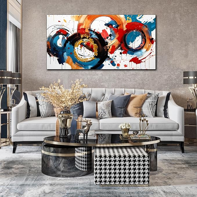 Abstract Wall Art Large Canvas Prints Modern Living Room Bedroom Home Office Wall Decor Framed Colorful Circle Abstract Picture Ready to Hang Size 24x48-Ruum Studio Home
