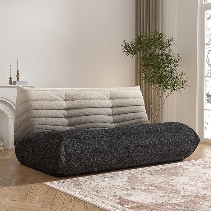 Bean Bag Chair, Loveseat Fireside Chair Bean Bag Sofa Large Bean Bag Chair for Adults, 2 Seater Bean Bag Chairs for Teens with High Density Comfortable Foam, Bean Bag for Living Room (Black&White)-Ruum Studio Home