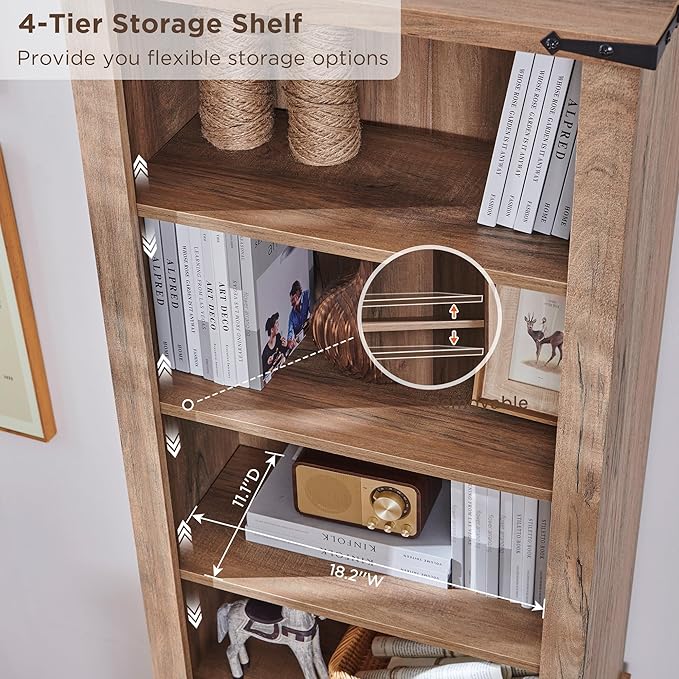 RedLemon Bookcase with 2 File Drawers, 72" Tall Farmhouse Bookshelf with Storage and Adjustable Shelves, 4 Tier Rustic Wood Bookshelf with Cabinet for Home Office, Living Room (Rustic Natural Oak)-Ruum Studio Home