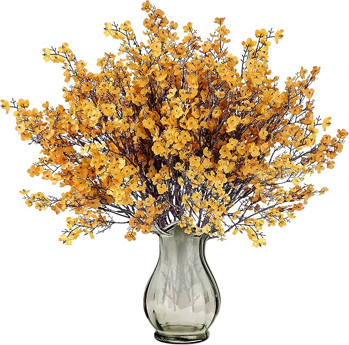 Sggvecsy 15 Pcs Babys Breath Artificial Flowers Gypsophila Bouquets Real Touch Fake Silk Flowers for Home Wedding DIY Floral Arrangement Table Centerpiece Thanksgiving Autumn Decoration (Orange)-Ruum Studio Home