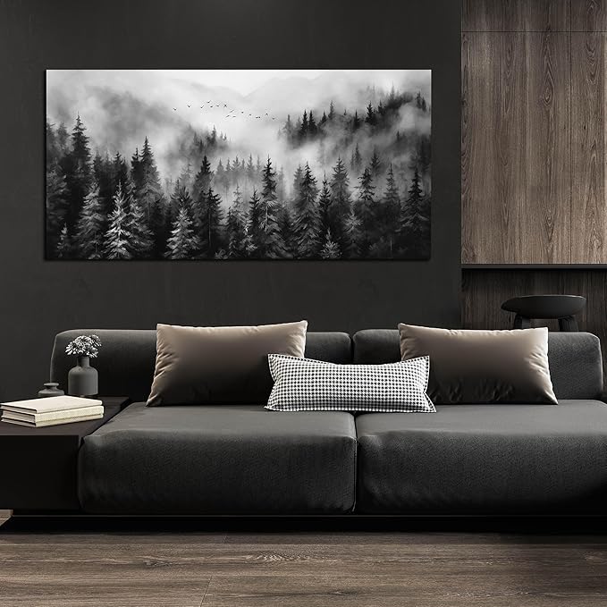 Black and White Canvas Wall Art for Office,Forest Wall Art for Bedroom Above Bed 24 x 48 Inch-Ruum Studio Home
