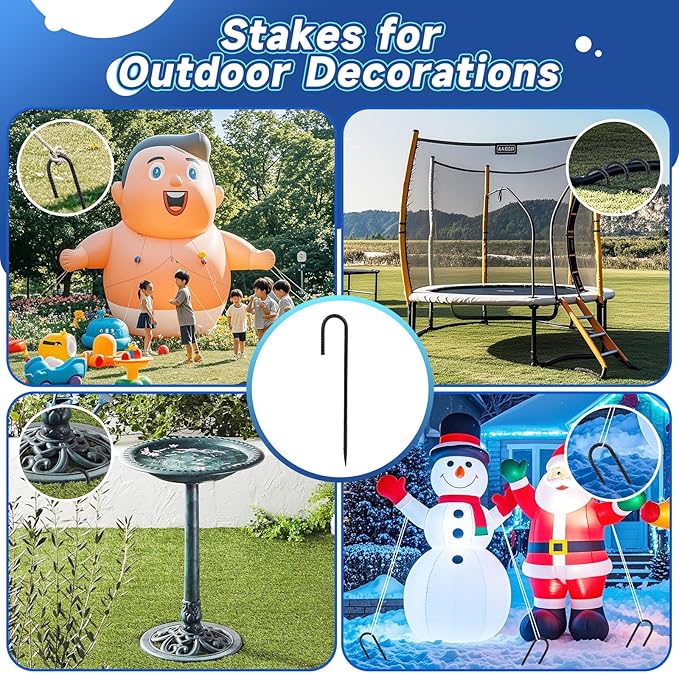 12 Inch Heavy Duty Rebar Stakes, 20-Pack Galvanized Steel J Hook Tent Stakes for Outdoor Decorations, Inflatables, Fencing, Gardening, Gazebo and Swing Set Anchors-Ruum Studio Home