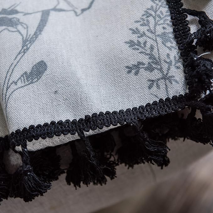 Sutuo Home Boho Curtain with Handmade Tassels, Rod Pocket Window Treatment Vintage Rustic Bohemian French Farmhouse Semi-Blackout Print Drape for Bedroom, 1 Panel 59" W x 84" L,Grey Floral-Ruum Studio Home
