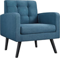 Yaheetech Mid-Century Accent Chairs, Modern Upholstered Living Room Chair, Cozy Armchair Button Tufted Back and Wood Legs for Bedroom/Office/Cafe, Navy Blue-Ruum Studio Home