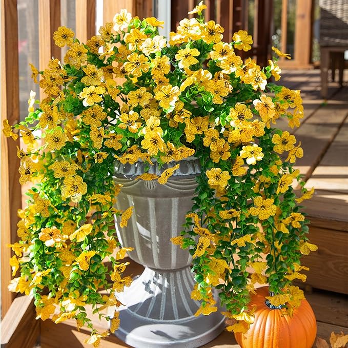 INSPRING Artificial Flowers Fall Faux Outdoor Outside Plants, 2 PCS Fake Silk UV Resistant Look Real Yellow Daisy Trailing Vines for Front Door Porch Planter Urn Patio Balcony Decoration-Ruum Studio Home