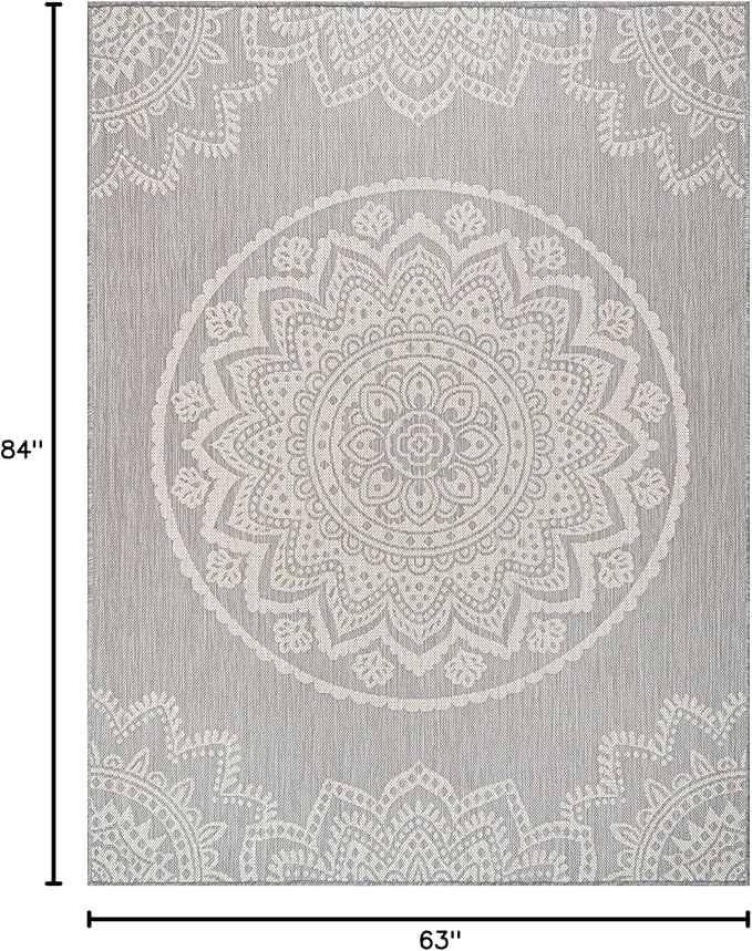 CAMILSON Outdoor Rug 8x10 Modern Area Rugs for Indoor and Outdoor Patios and Porches - Waterproof, Washable, Non-Shedding, Easy-to-Clean Outside Carpet (8 x 10, Medallion - Grey/White)-Ruum Studio Home