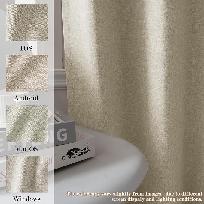 100% Blackout Linen Textured Drapes for Bedroom Pinch Pleated Curtains for Track System Portable Drapery for Sliding Glass Door/Storage/Space Room Divider, 70" Wx96 L, 1 PC, Beige-Ruum Studio Home