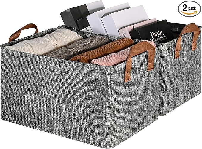 GRANNY SAYS Storage Baskets for Shelves, Closet Organizer Bins, Clothes Storage Bins with Metal Frame, Large Baskets for Organizing and Storage, Collapsible, Gray, 2-Pack-Ruum Studio Home
