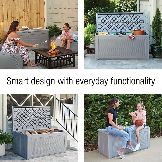 Rubbermaid Extra Large Resin Outdoor Storage Deck Box (134 Gal), Weather Resistant, Gray, Deck Organization for Home/Backyard/Pool Chemicals/Toys/Garden Tools/Porch/Patio Cushions-Ruum Studio Home