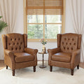 High Back Accent Chairs Set of 2,Upholstered Faux Leather Wingback Armchairs with Solid Wood Legs for Small Spaces,Comfy Single Sofa Chairs for Living Room,Bedroom,Office-Brown-Ruum Studio Home
