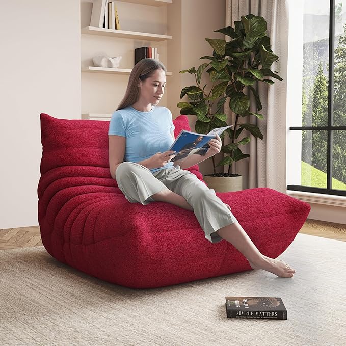 Bean Bag Chair, Oversized Bean Bag Chair for Living Room, Fireside Chair for Adults with Memory Foam Filled, Big Accent Sofa Lounge Floor Sofa for Gaming, Reading, No Assembly Required. (Burgundy)-Ruum Studio Home