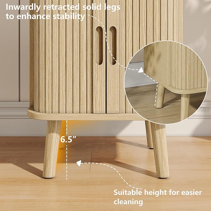 Alohappy Fluted End Table Set of 2, Mid Century Modern Nightstands with Sliding Tambour Door, Curved Round Edge Wood Bedside Table for Bedroom, Side Tables with Storage for Living Room, Natural Oak-Ruum Studio Home