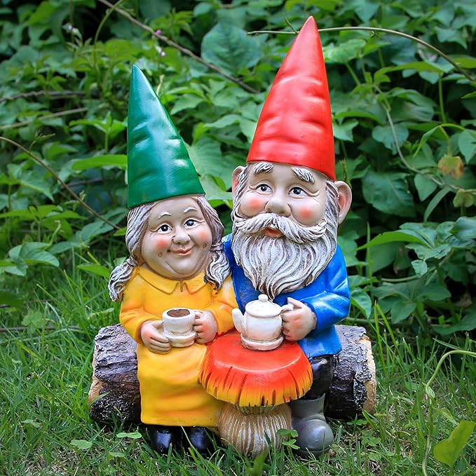 Garden Gnome Statue for Outdoor Decoration,Couple in Love Gnome Figurine for Patio Yard Lawn Outside Porch Decor,Garden Sculptures & Statues,Coffee Knome Romantic Forever Love-Ruum Studio Home