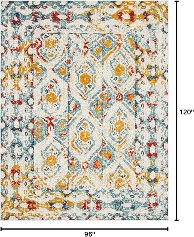 Unique Loom Rosso Collection Vintage, Geometric, Bohemian, Traditional, Distressed, Southwestern Area Rug, 8' 0" x 10' 0", Multi/Ivory-Ruum Studio Home
