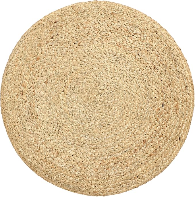 REDEARTH · Cylindrical Pouf Foot Stool Ottoman - Jute Braided Pouffe Poof Accent Sitting Footrest for Living Room, Bedroom, Nursery, Patio, Lounge & Other Rooms (Navy Natural, 18"x18"x14")-Ruum Studio Home
