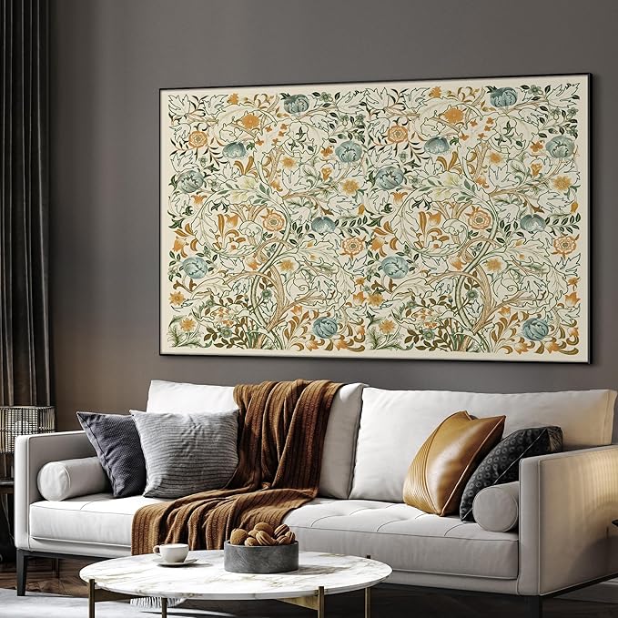 SIGNWIN 46"x72" Extra Large Framed Wall Art Vintage Botanical Floral with Golden and Teal Leaves, Elegant Nature Illustration for Home Living Room Bedroom Decor (Frame Assembly Required)-Ruum Studio Home
