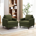 Mid-Century Accent Chair,Modern Linen Fabric Armchair for Living Room,Comfy Upholstered Reading Accent Chairs for Bedroom,Single Sofa Chair with Wood Legs (Green, 2 Pack)-Ruum Studio Home