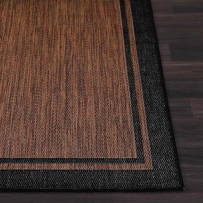 CAMILSON Indoor Outdoor Rug, 6x9 Bordered Nut Brown Black Modern Area Rugs for Indoor and Outdoor Patios, Kitchen and Hallway Mats, Washable Porch Deck Outside Carpet (Bordered Nut Brown Black, 6 x 9)-Ruum Studio Home