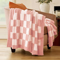 Joiedomi Throw Blanket for Couch, Pink White Checkered Knitted Blankets Gifts for Women Mom Girls, Cozy Cute Soft Throw Home Room Decor Aesthetic Women Mothers Birthday Gifts 50x70 Inches-Ruum Studio Home