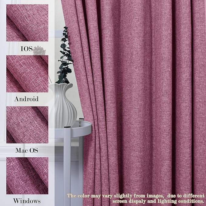 100% Blackout Linen Textured Drapes for Bedroom Pinch Pleated Curtains for Track System Portable Drapery for Sliding Glass Door/Storage/Space Room Divider, 70" Wx102 L, 1 PC, Lilac-Ruum Studio Home