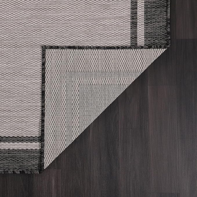 CAMILSON Indoor Outdoor Rug, 6x9 Bordered Gray Modern Area Rugs for Indoor and Outdoor Patios, Kitchen and Hallway Mats, Washable Porch Deck Outside Carpet (Bordered Grey, 6 x 9)-Ruum Studio Home